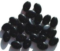 30 13x7mm Opaque Black Ridged Oval Beads